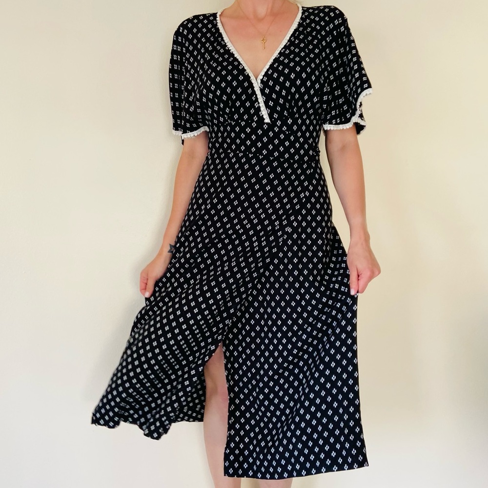 Anthropologie BeachGold Wrap Midi V-Neck boho dress crochet details - Picture 2 of 10